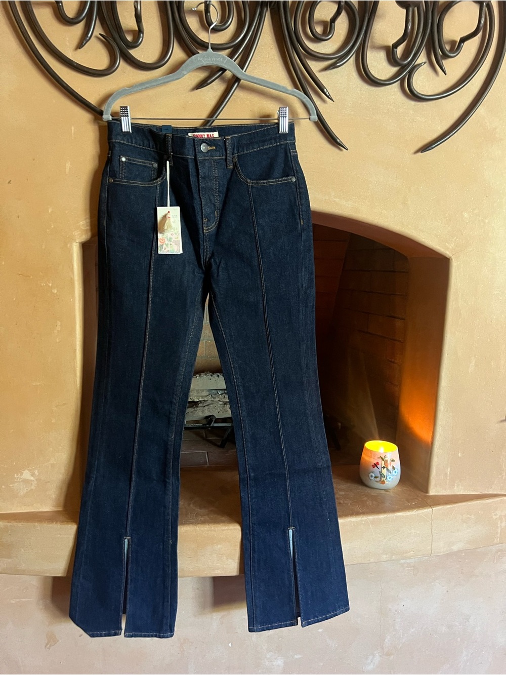 Johnny Was Dark Indigo Flare Jeans with Front Seams - Picture 2 of 7
